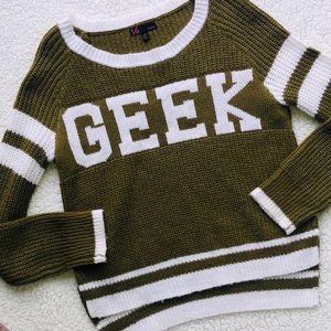 t/o GEEK knit sweater women’s medium green & white scoop neck